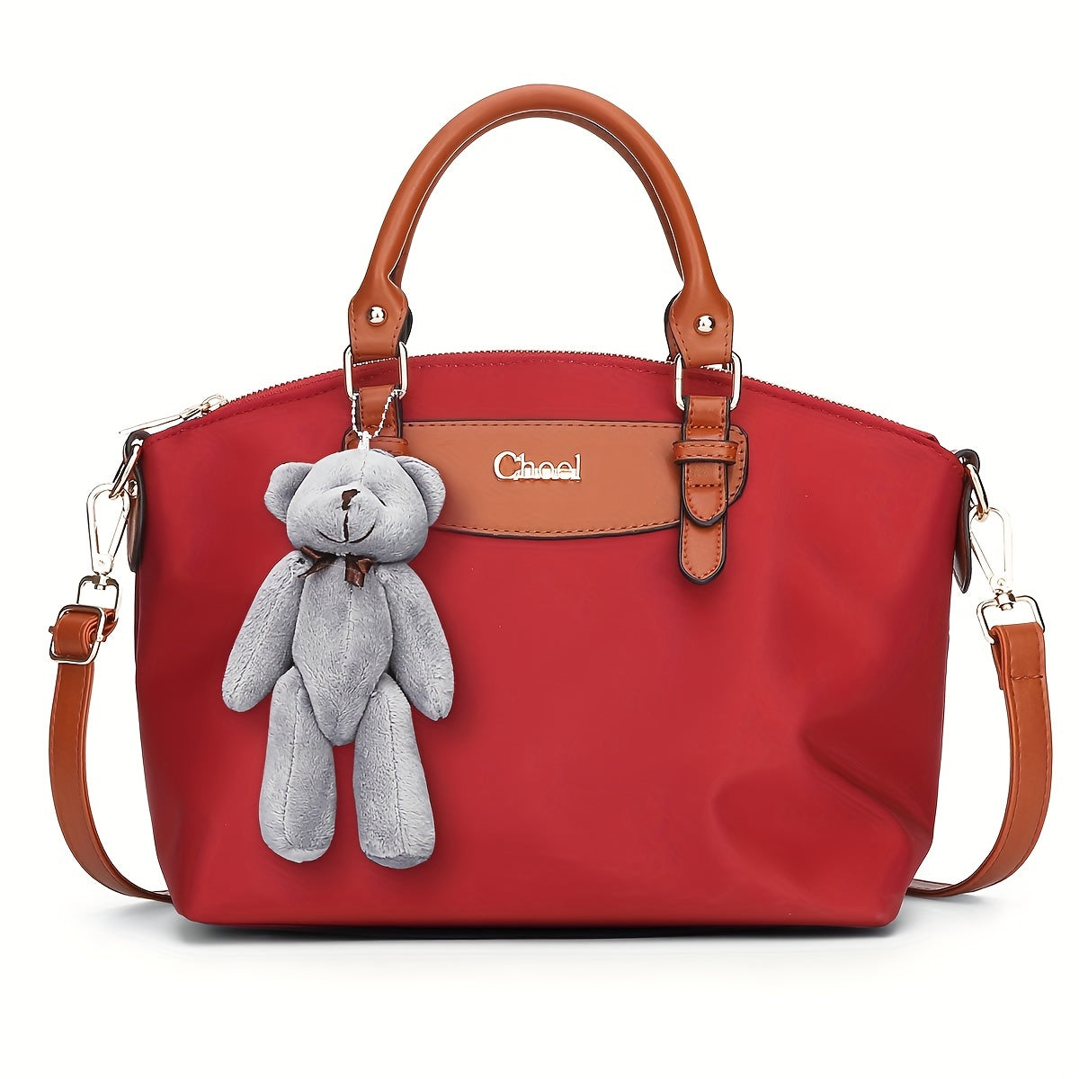 Classic Oxford Cloth Crossbody Bag for Women - Adjustable Strap Nylon Shoulder Purse with Bear Charm