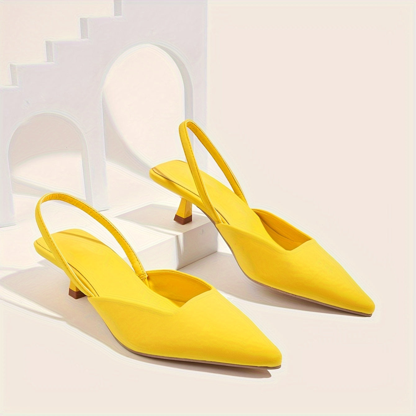 Women's Solid Color Kitten Heels, Elegant Point Toe Dress Pumps, Fashion Slingback Heels