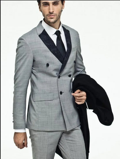 Fashionable Houndstooth Groom Tuxedos Men Wedding Dress Peak Lapel Men Blazer Prom Dinner/Darty Suit