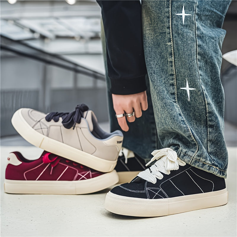 Men's Trendy Lace Up Low Top Casual Walking Street Wandering For Outdoor, All Seasons