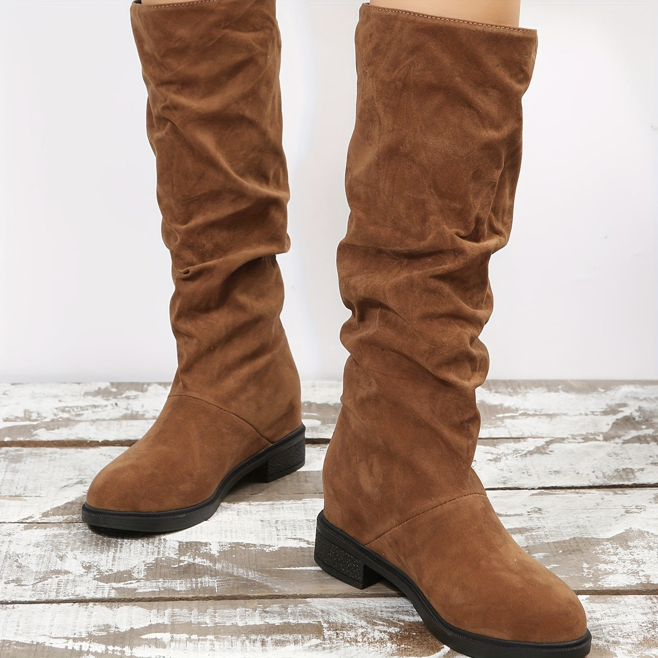 Comfy Chic Mid-Calf Boots - Knee-High Shoes for Women with Slip-On Design, Heightening, Solid Color, Winter Casual Style, and Soft Insoles for All-Day Comfort