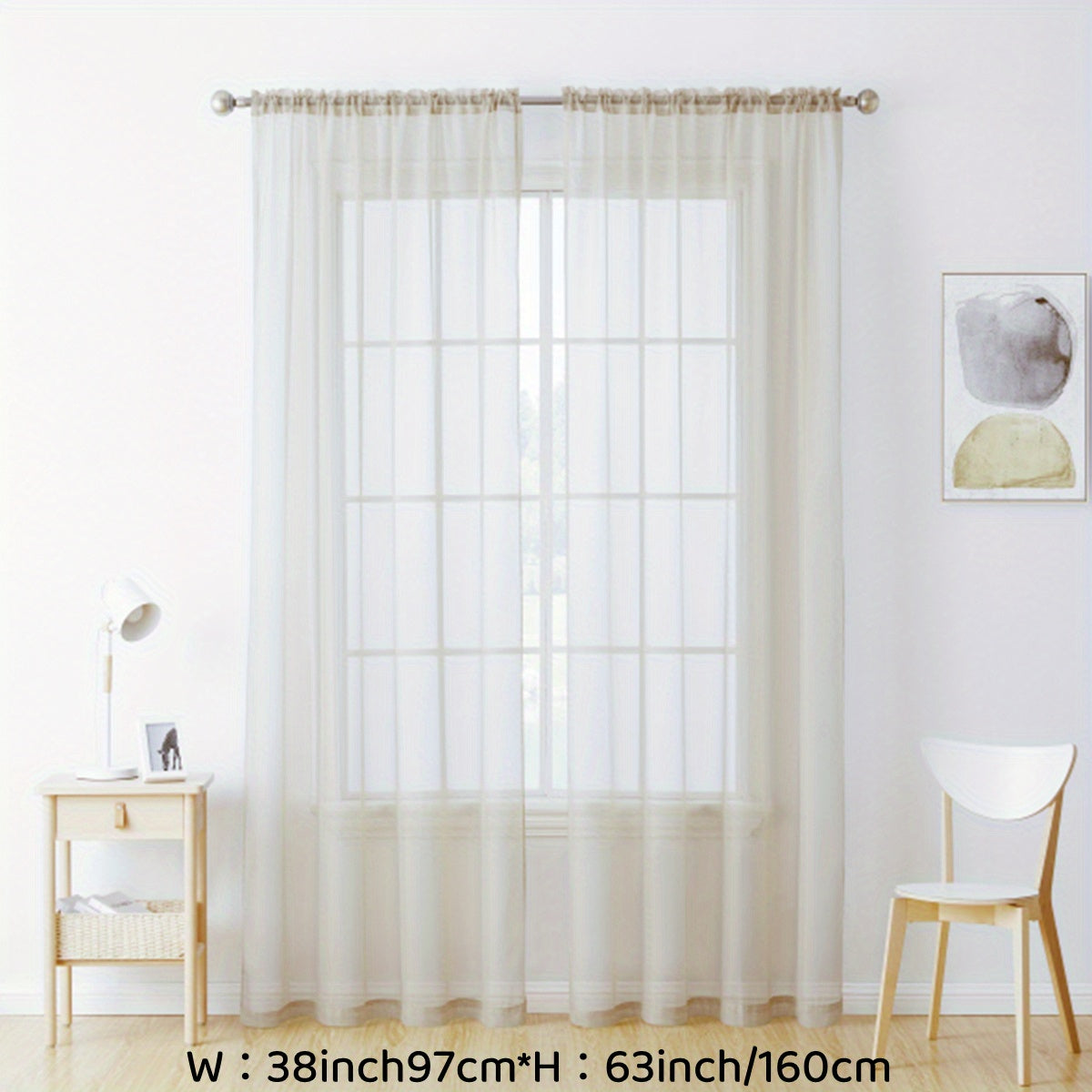 2pcs Sheer Curtain Voile Window Treatment Rod Pocket Curtain Panels For Kitchen, Bedroom And Living Room Home Decor