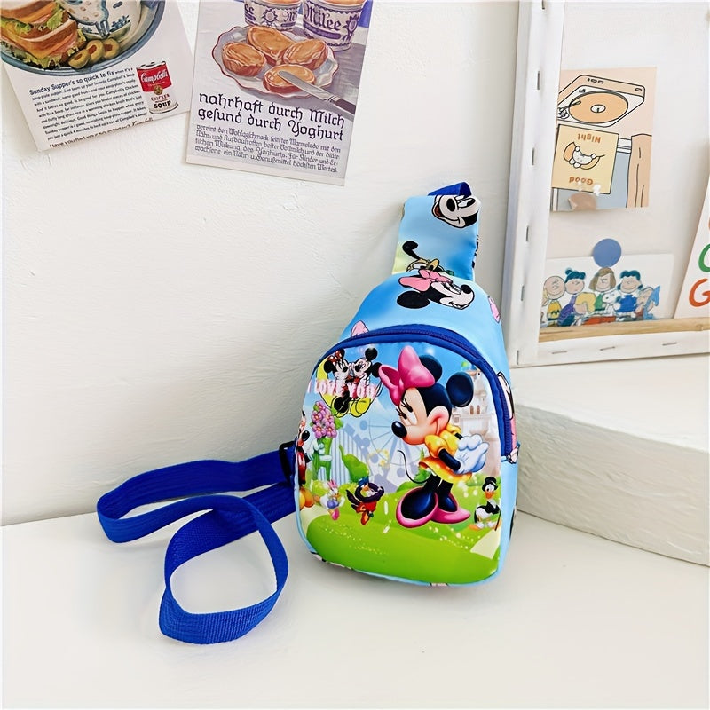 Disney Mickey & Minnie Mini Chest Bag, Cartoon Shoulder Bag, Cute & Casual Style Oxford Fabric Crossbody Purse With Adjustable Strap(5.5''x 2.7''x 7.4'')