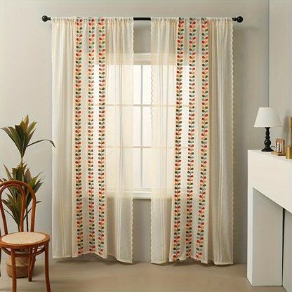 2PCS Beige Four-Color Leaf Pattern Fashionable Curtain Rod Pocket Curtains for Living Room, Bedroom, and Door