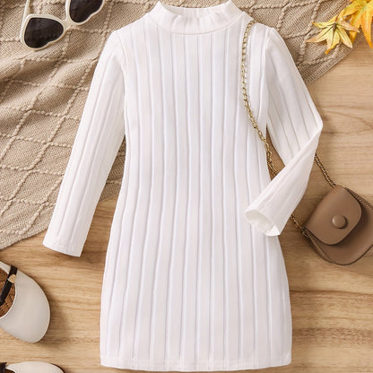 93% Cotton Elegant Ribbed Knit Long Sleeve Dress for Girls - Soft, Warm, and Breathable Fabric - Perfect for Fall, Winter, and Christmas Gift Ideas