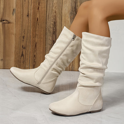 All-Season Chic Women's Platform Boots - Comfortable Block Heel, Easy Side Zipper, Casual Solid Color