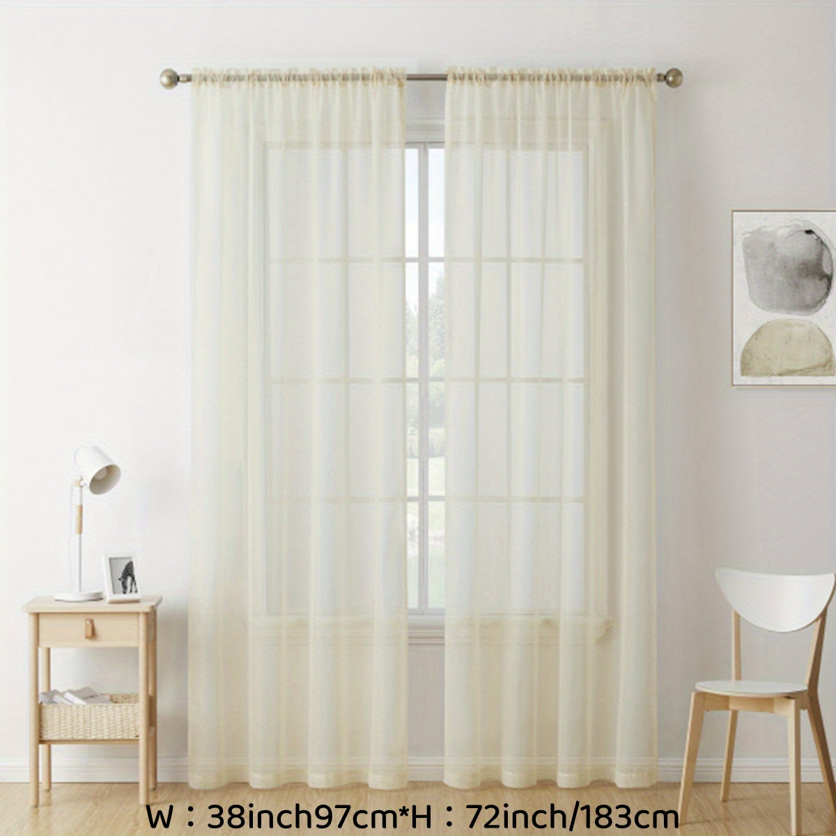 2pcs Sheer Curtain Voile Window Treatment Rod Pocket Curtain Panels For Kitchen, Bedroom And Living Room Home Decor