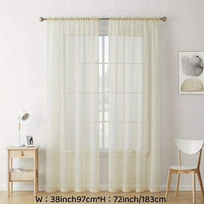 2pcs Sheer Curtain Voile Window Treatment Rod Pocket Curtain Panels For Kitchen, Bedroom And Living Room Home Decor