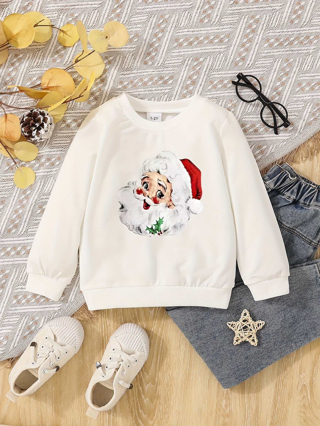 Toddler Baby Girls Boys Cute Christmas Sweatshirt, Santa Claus Print Tops Long Sleeve Tee For Kids 1Y-4Y Festival Clothes