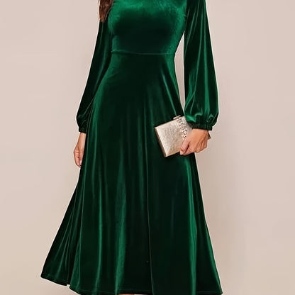 Stylish Crew Neck A-Line Long Sleeve Dress - Elegant Women's Dresses for Spring & Fall Seasons - Comfortable, Flattering, and Versatile Clothing for Various Occasions