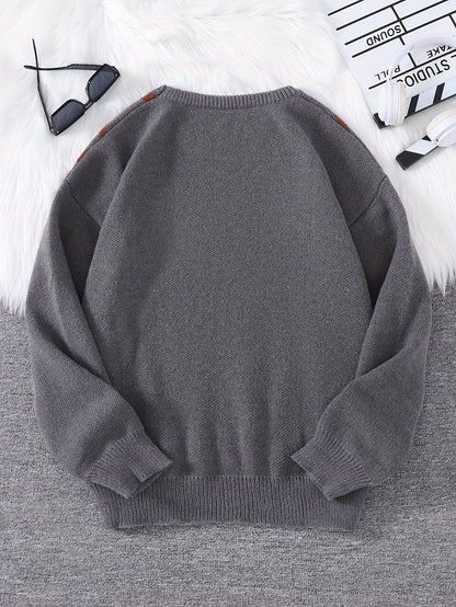 Stylish Spider Web Pattern Crew Neck Sweater - Men's Long Sleeve Knitted Pullover Top for Casual Daily Wear, Spring Autumn and Winter - Soft, Warm, and Comfortable