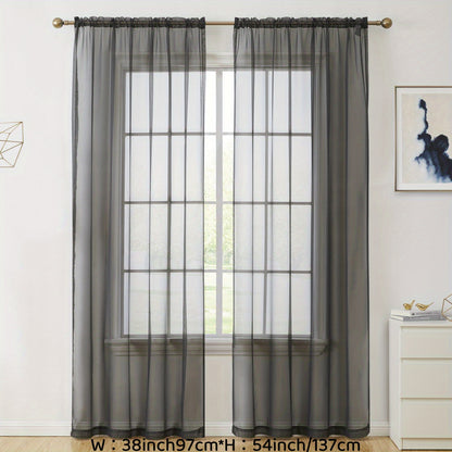 2pcs Sheer Curtain Voile Window Treatment Rod Pocket Curtain Panels For Kitchen, Bedroom And Living Room Home Decor