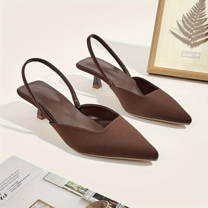 Women's Solid Color Kitten Heels, Elegant Point Toe Dress Pumps, Fashion Slingback Heels