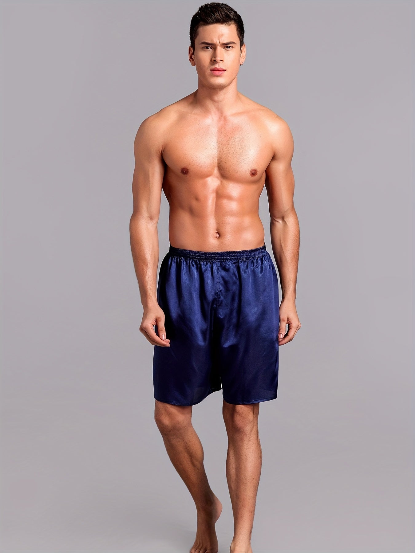 Mens Loose Fit Comfortable Thin Ice Silk Shorts - Soft Polyester Solid Color Casual Pajamas for Summer and All Seasons - Non-Stretch Woven Fabric, Regular Fit, Sheer-Free Design