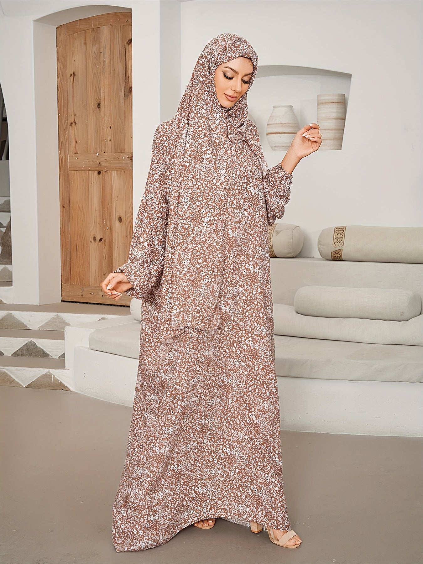 Stunning Ditsy Floral Print Long Sleeve Maxi Dress - Zipper Closure, Loose Fit, Non-Stretch Rayon Fabric, Machine Washable, Elegant Modest Style for Women - Perfect for All Seasons