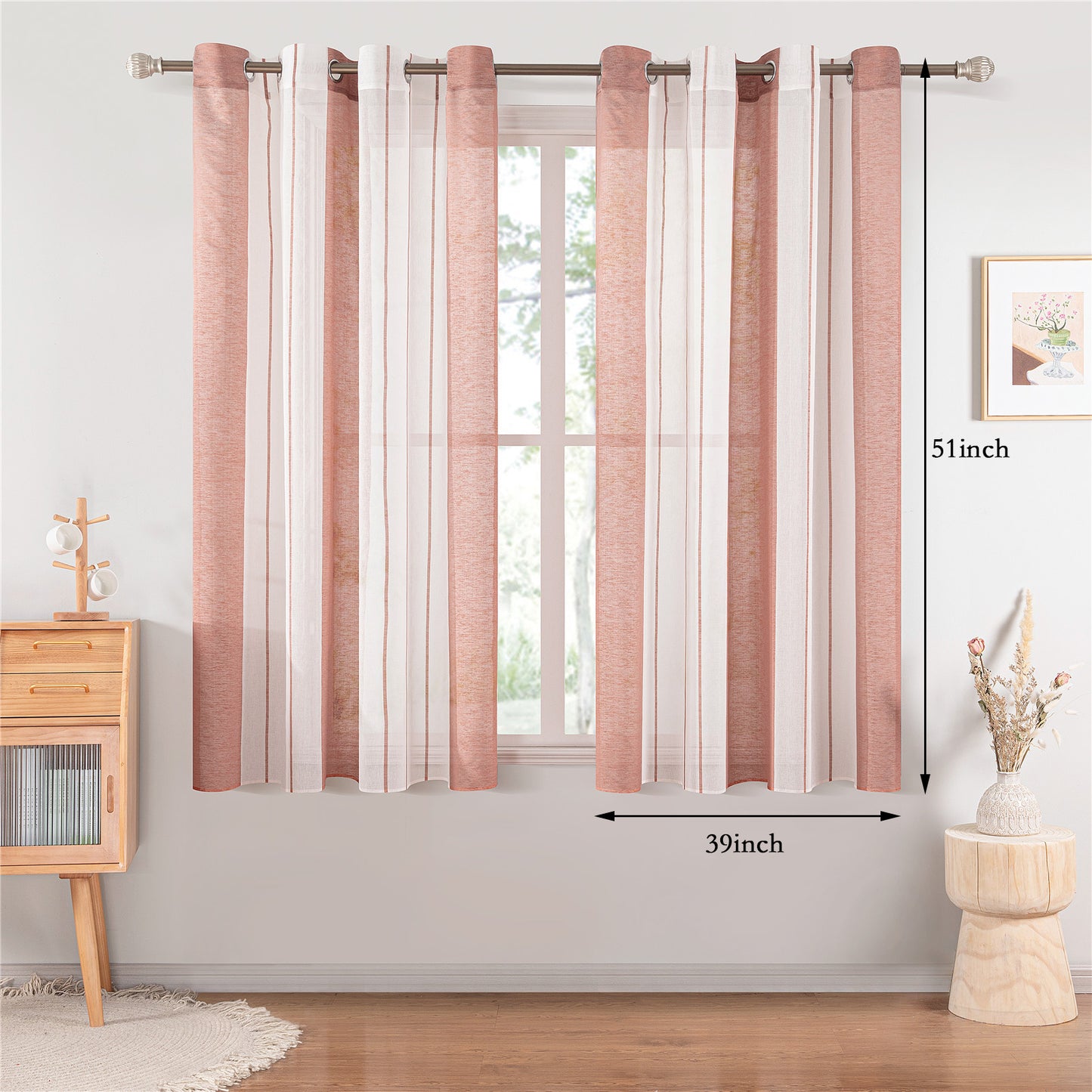 1pc Elegant Striped Pattern Sheer Tulle Panels - Perforated Curtains for Living Room and Bedroom Blinds with Filtered Light and Privacy - Easy to Install and Maintain