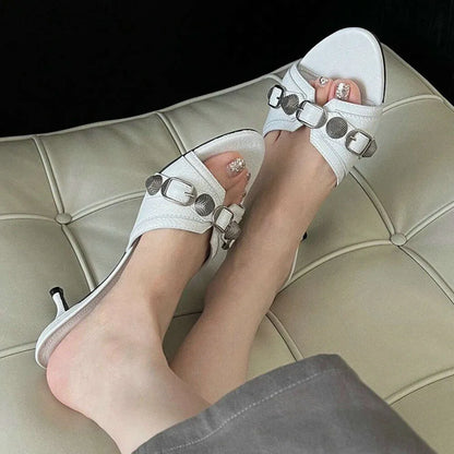 Women's Casual Mules Shoes  Summer Fashion Button Decoration Slippers Ladies Outside Slides Plus Size 42 Sandals Kq8