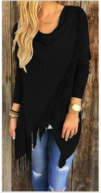 New Fashion Women Autumn Casual Jacket Long Sleeve Knitted Fringe Tassel Cardigan Loose Sweater Outwear Winter Coat