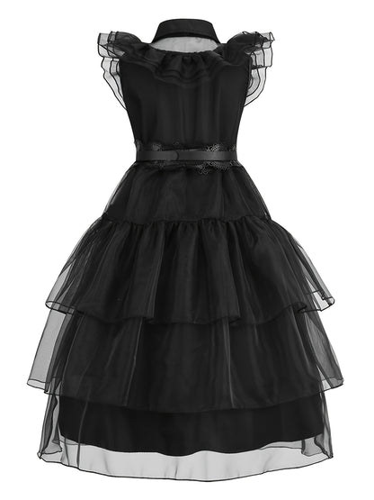 Girls Enchanting Black Ruffle Trim Princess Tutu Dress - Premium Mesh for Parties, Performances, and Halloween - A Sparkling Dress-Up Fantasy Outfit