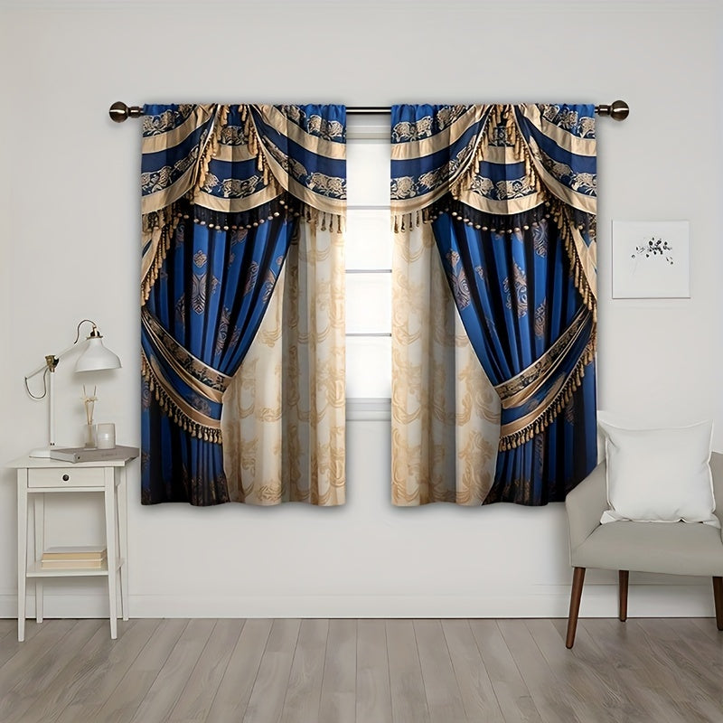 2pcs European-style Window Curtains 3D Digital Printing Rod Pocket Curtain For Living Room And Bedroom Home Decor