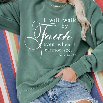 Faith Letter Print Crew Neck Sweatshirt - Soft, Comfortable, and Stylish Casual Wear for Fall and Spring - Womens Relaxed Fit Clothing with Crew Neck Design