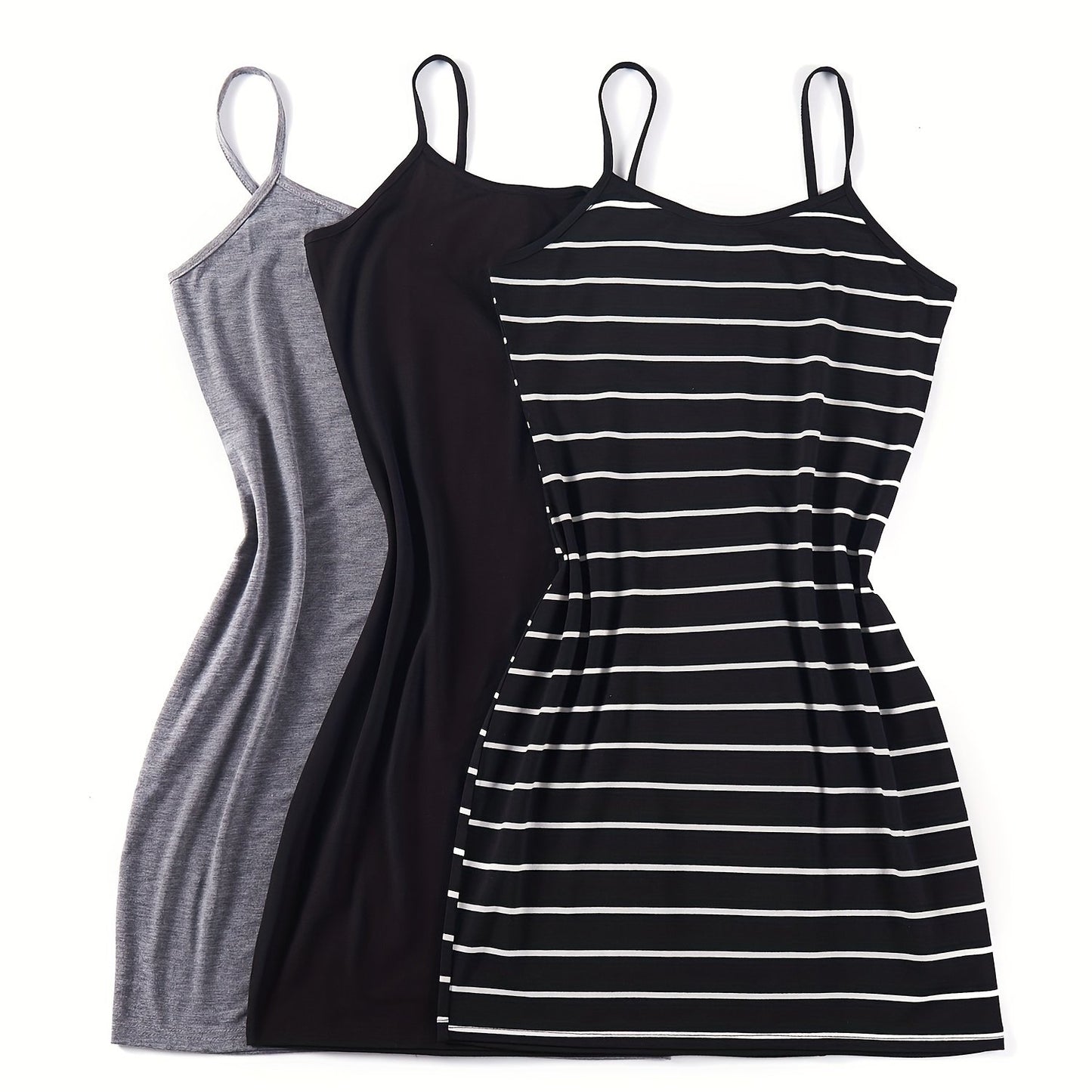 IKEARLAX 3-Pack Chic Summer Cami Dresses - Breathable, Lightweight Design with Adjustable Spaghetti Straps - Perfect for Casual Outings