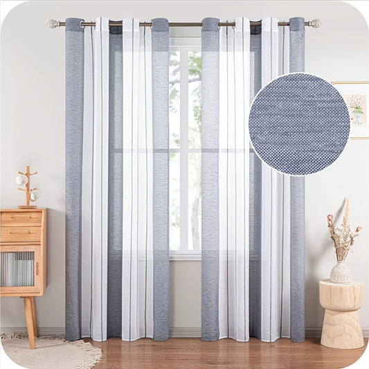 1pc Elegant Striped Pattern Sheer Tulle Panels - Perforated Curtains for Living Room and Bedroom Blinds with Filtered Light and Privacy - Easy to Install and Maintain