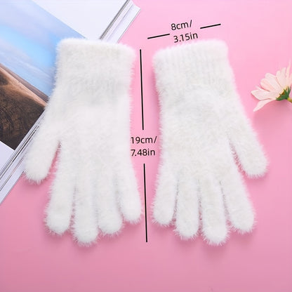 Cozy & Stylish Women's Fuzzy Winter Gloves - Soft, Breathable Knit for Cycling, Solid Color, Warm Polyester Blend, Hand Wash Only