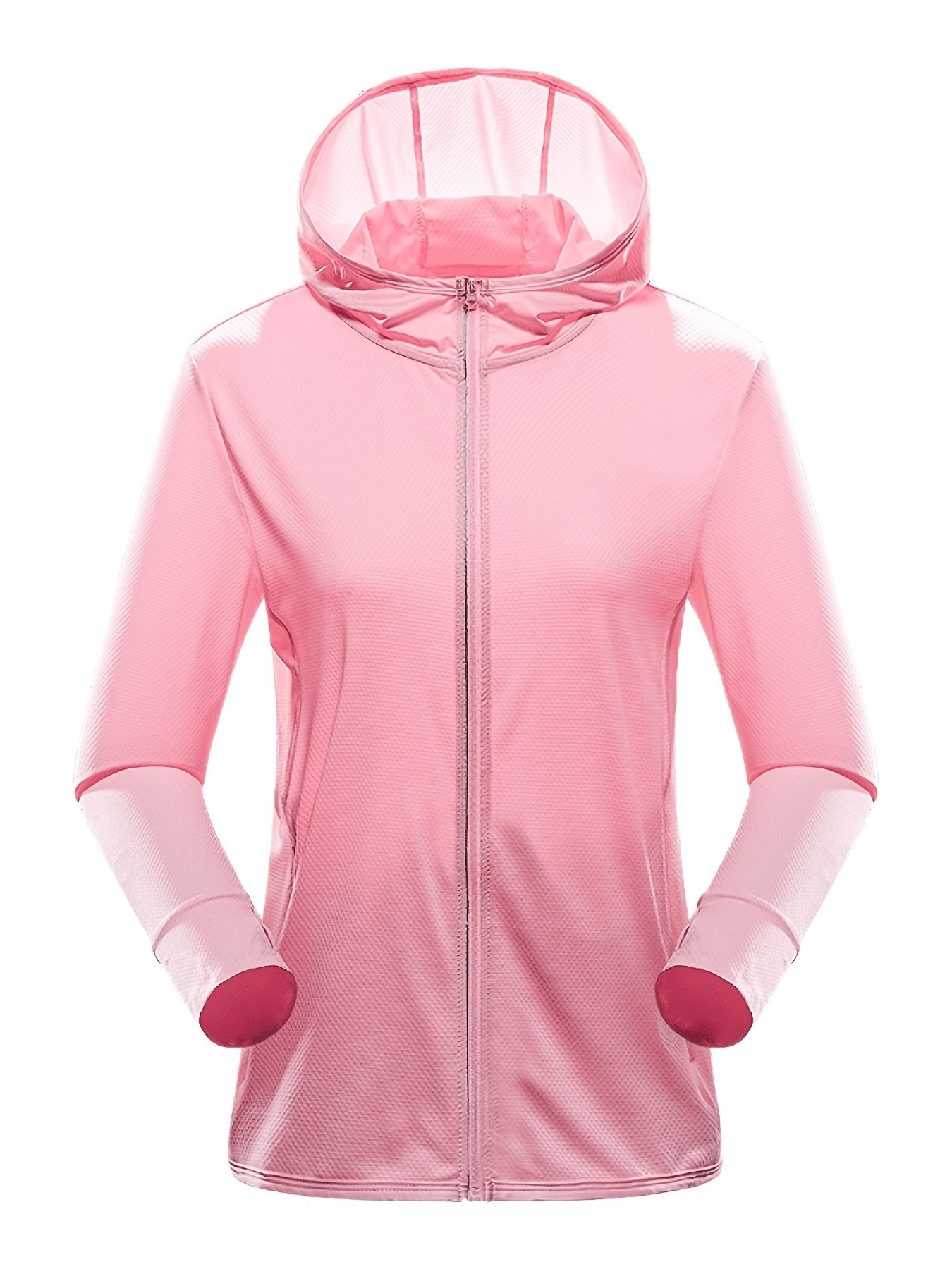 Lightweight Long Sleeve Cooling Ice Silk Hooded Jacket for Women - Breathable, Quick-Drying, Semi-Sheer, Solid Color, Casual Sports Top for Running, Hiking, Cycling - Polyester and Spandex Blend, Non-Stretch, Woven Fabric