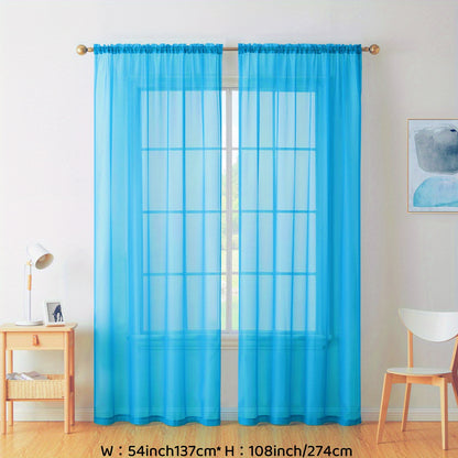 2pcs Sheer Curtain Voile Window Treatment Rod Pocket Curtain Panels For Kitchen, Bedroom And Living Room Home Decor