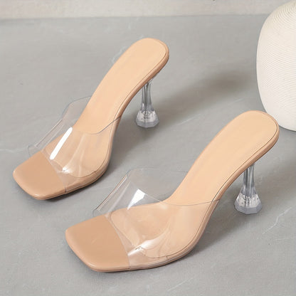 Chic Square-Toe Transparent Strap Stiletto Sandals - Elegant Summer Heels Perfect for Dress Occasions