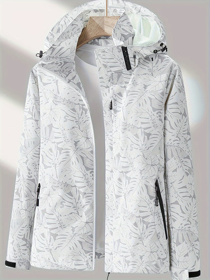 Adventure-Ready Womens Camo Jacket - Weather Resistant, Windproof with Detachable Hood for Hiking & Outdoor Excursions