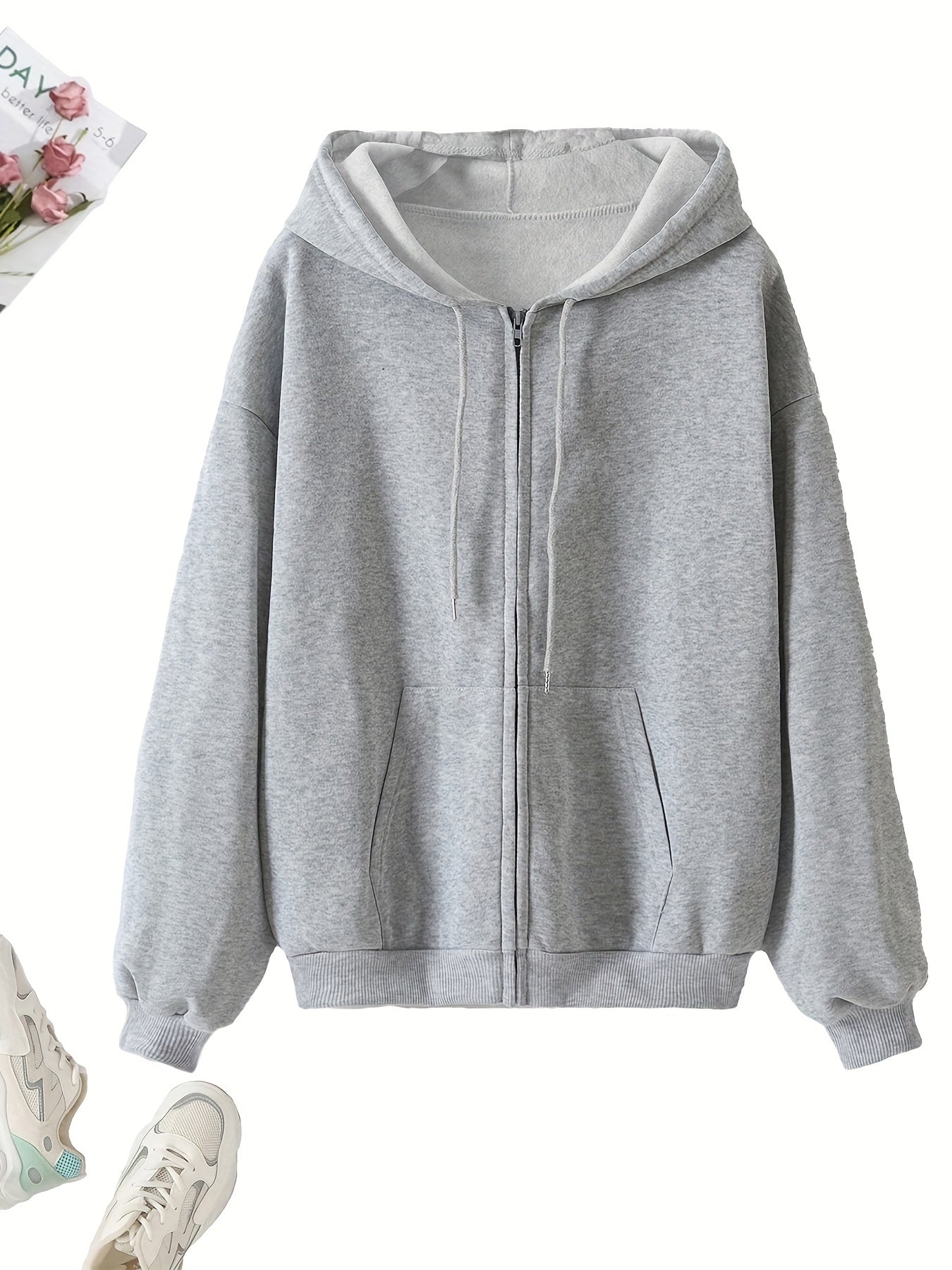 Cozy Long Sleeve Solid Color Hoodie - Soft Micro Elasticity Polyester Fabric, Drawstring Hood, Two Pockets, Machine Washable - Perfect for Spring and Fall Casual Wear