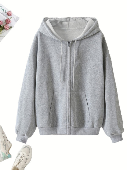 Cozy Long Sleeve Solid Color Hoodie - Soft Micro Elasticity Polyester Fabric, Drawstring Hood, Two Pockets, Machine Washable - Perfect for Spring and Fall Casual Wear