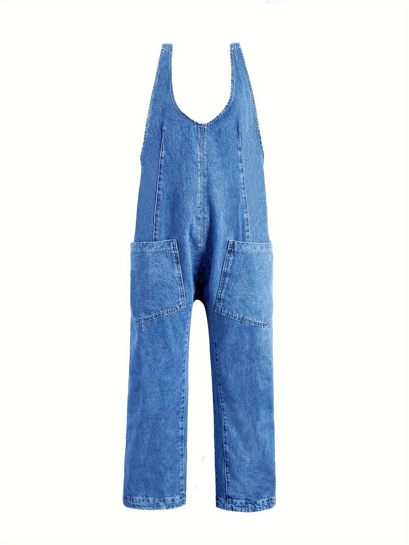 Loose Fit Washed Blue Hip Hop Streetwear Adjustable Strap Denim Overalls Dungarees, Women's Denim Jeans & Clothing