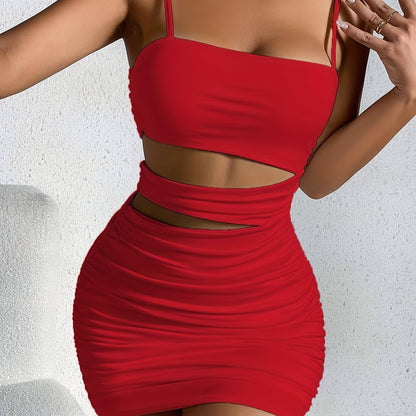 IKEARLAX Solid Bodycon Cami Dress - Backless, High Elasticity, Mandarin Neck, Sexy Spaghetti Style - Perfect for Spring & Summer, Womens Clothing, Polyester Material, Knit Fabric, All Seasons Wear