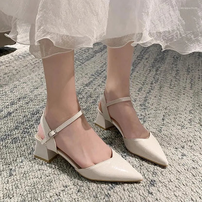 Dress Shoes Comfort For Women Female Sandal Block Heels Buckle Strap  Summer Girls Fashion Chunky Closed Beige Clear Low Point