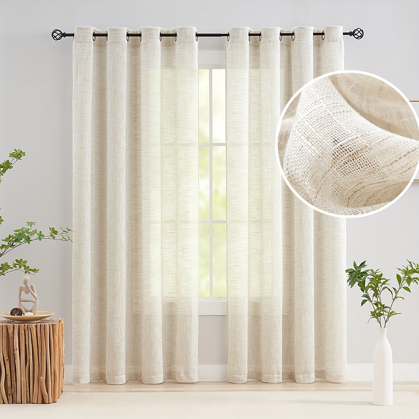 2pcs Semi-translucent Burlap Window Yarn Natural Simple Sheer Curtain White Light Grey Beige Curtain For Living Room Bedroom Home Decor