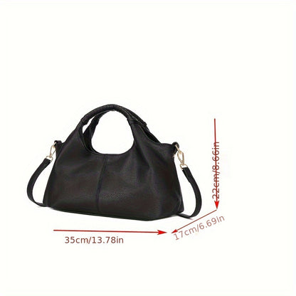 Luxury Black Leather Tote Bag with Golden Hardware - 35cm/13.78in x 17cm/6.69in - Zip Closure - Polyester Lining - Made in Guangzhou