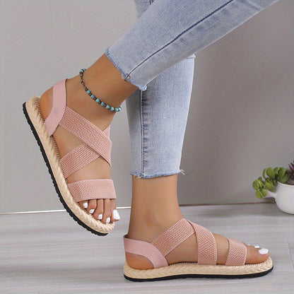 Elegant Women's Flat Sandals – Comfy Slip-On Design, Elastic Ankle Strap for All-Day Wear, Versatile Solid Color, Open-Toe