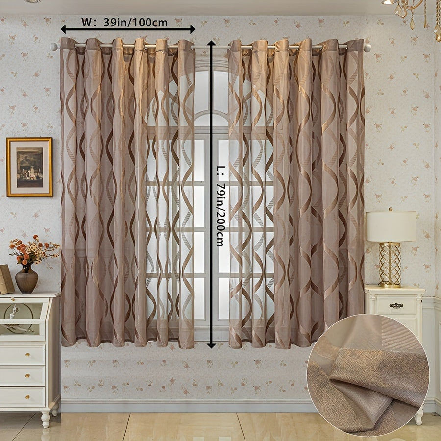 2pcs Brown Striped Sheer Curtains, Decorative Curtains Panels, For Bedroom Living Room, Home Decoration, Room Decoration