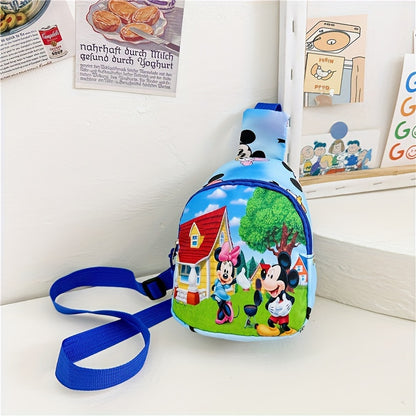 Disney Mickey & Minnie Mini Chest Bag, Cartoon Shoulder Bag, Cute & Casual Style Oxford Fabric Crossbody Purse With Adjustable Strap(5.5''x 2.7''x 7.4'')