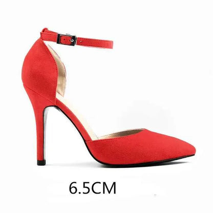 Black/ Red/Gray/Apricot Gladiator Women Pumps Flock Pointed Toe High Sexy Lady Shoes Thin Heels Chaussure Femme Autumn Kq8