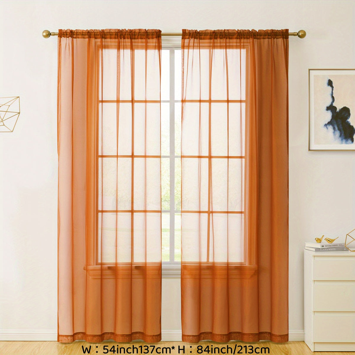 2pcs Sheer Curtain Voile Window Treatment Rod Pocket Curtain Panels For Kitchen, Bedroom And Living Room Home Decor