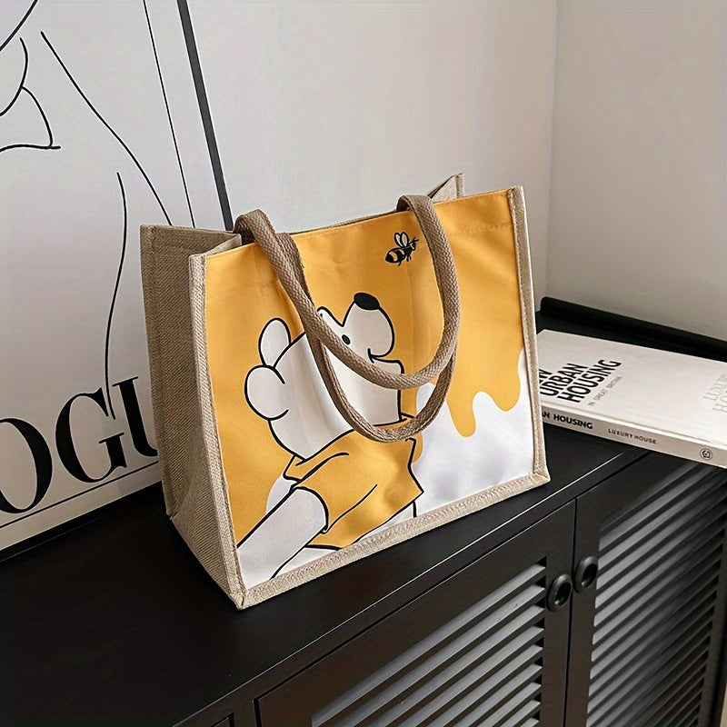 Disney Winnie The Pooh Shoulder Bag Cartoon Commuting Tote Bag Large Capacity Women's Handheld Bento Bag