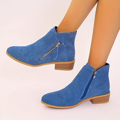 Womens Classic Low Heel Ankle Boots - Comfortable Side Zipper Shorties - Durable Stacked Heels for Casual Koningsdag Style