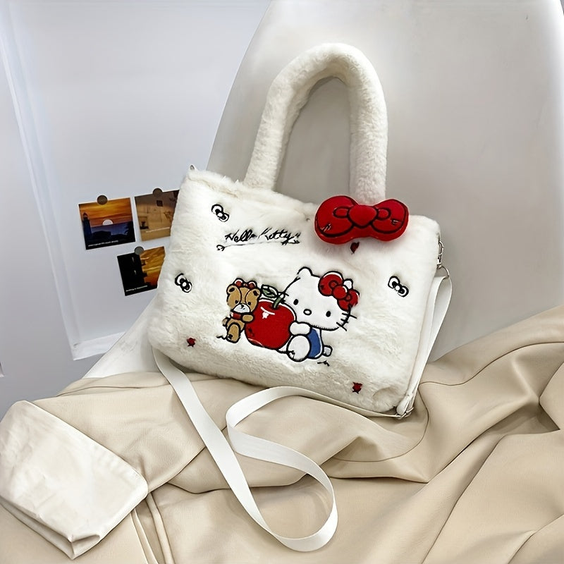 Fluffy Faux Fur Cartoon Anime Handbag - HelloKitty, Cinnamoroll & Kuromi Plush Crossbody Bag - Adorable, Soft & Versatile Shoulder Bag for Fashionistas