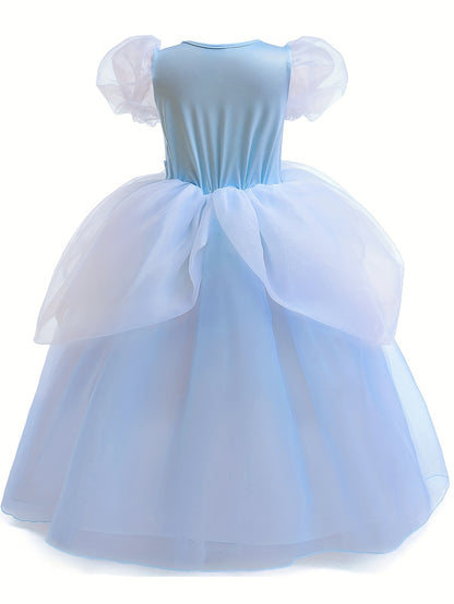 Charming Puff-Sleeve Princess Dress & Party Accessories Set - Perfect Gift for Girls' Birthdays & Performances