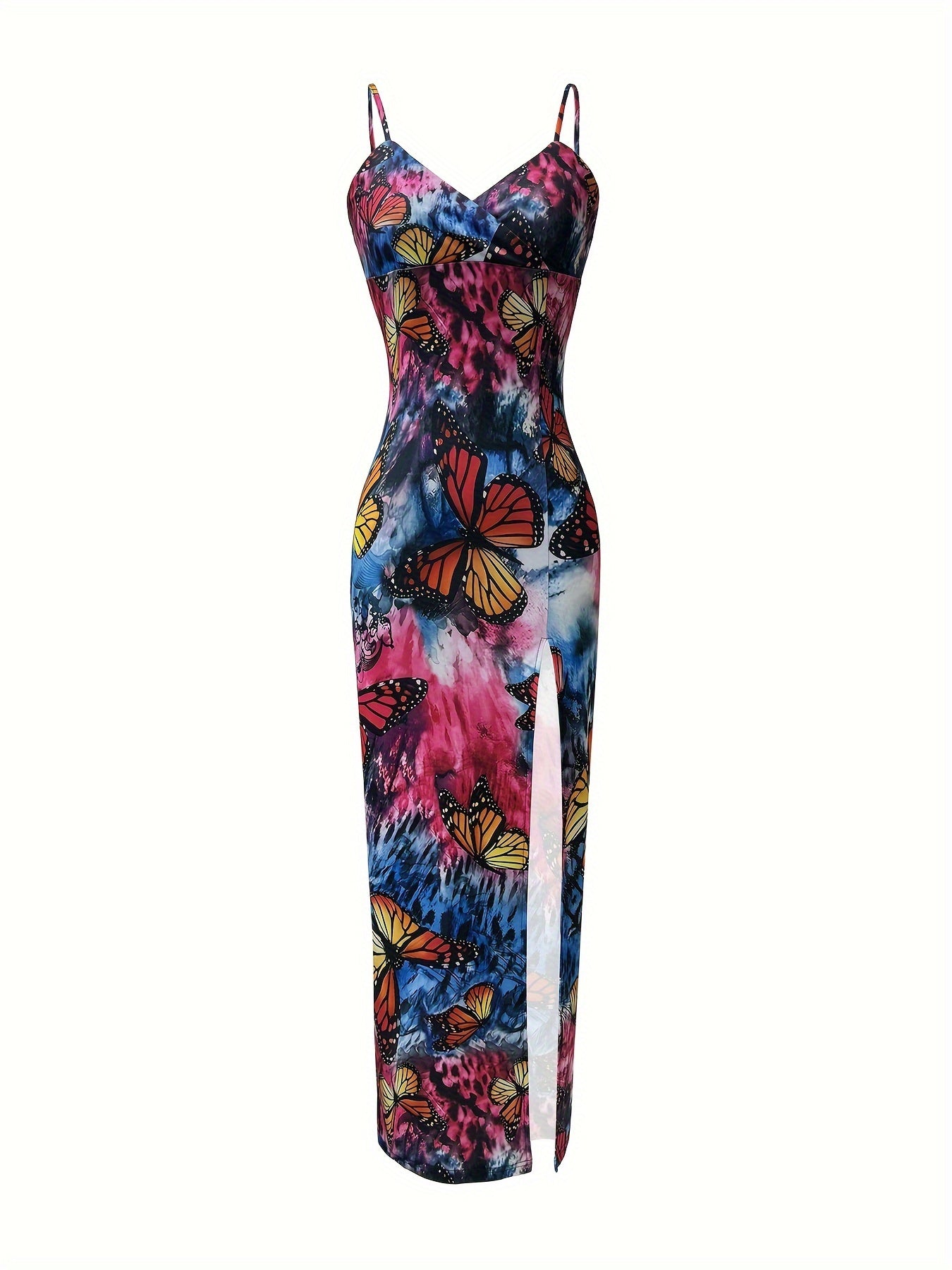 IKEARLAX Elegant Floral Knit Slip Dress for Women - Sexy Split Thigh, Machine Washable, Perfect for Spring to Fall