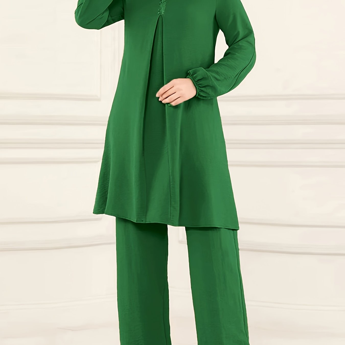 Chic Ramadan Two-Piece Set - Long Sleeve Top & Straight Leg Pants, Womens Modest Fashion Outfits